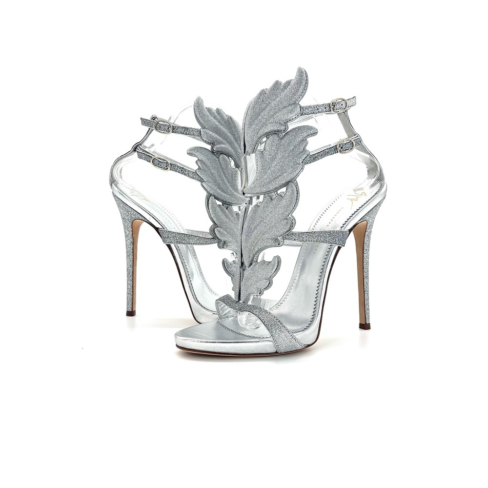 NIB Giuseppe Zanotti Cruel Summer Silver Glitter Wing Strappy Sandals 40 - Picture 5 of 9